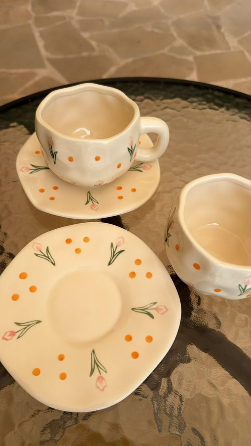 Ceramic Flower Mug With Plate