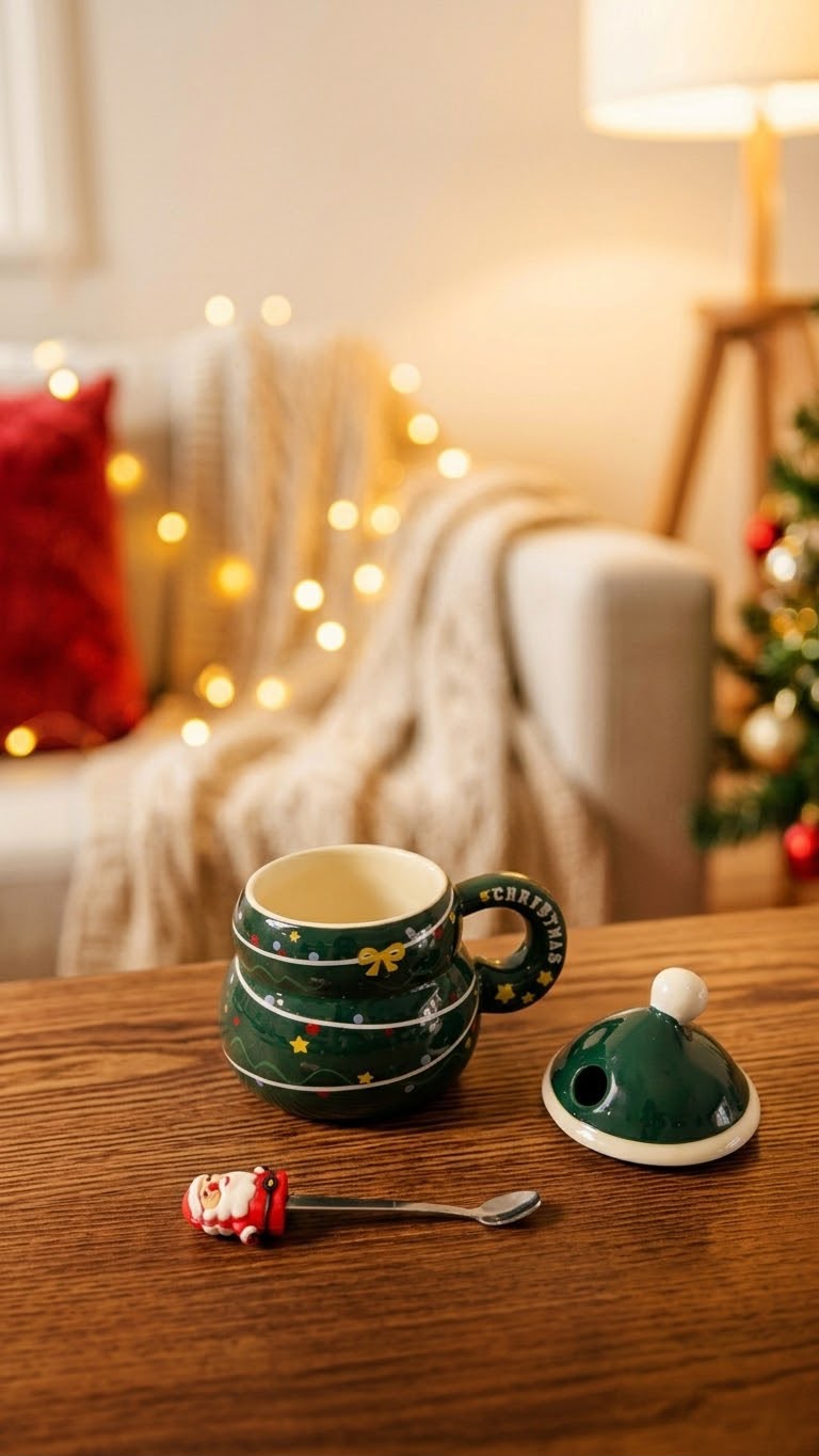 Christmas Mug with Lid and Spoon
