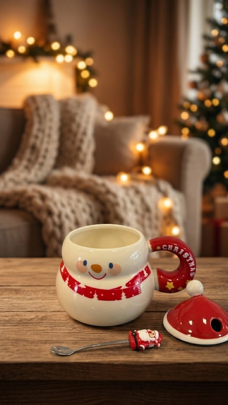 Snowman Mug with Lid and Spoon