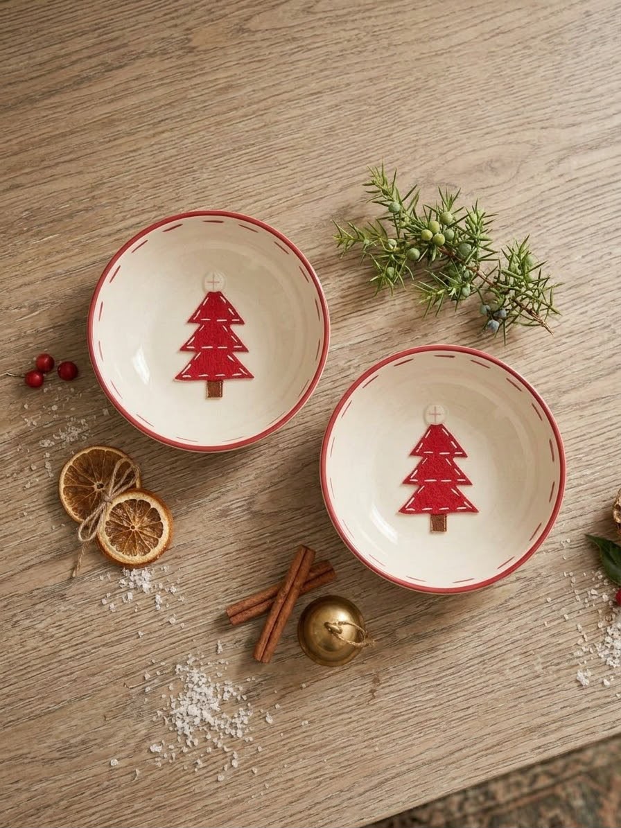 Christmas Tree & Reindeer Ceramic Bowls