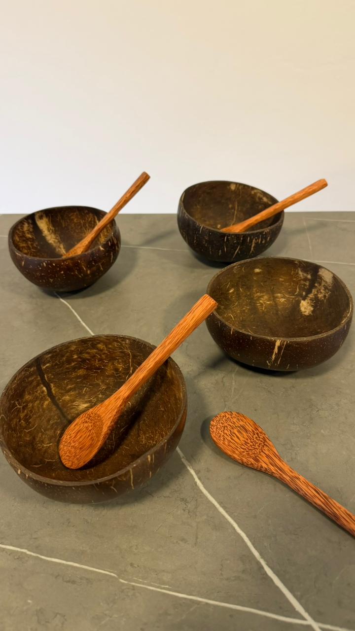 Coconut Bowls And Wooden Spoon Set