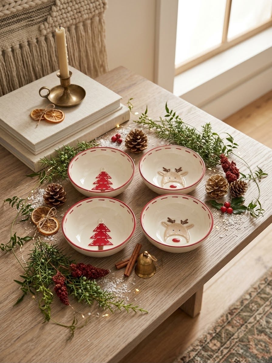Christmas Tree & Reindeer Ceramic Bowls