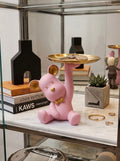 Resin Bear Sculpture With Metal Tray
