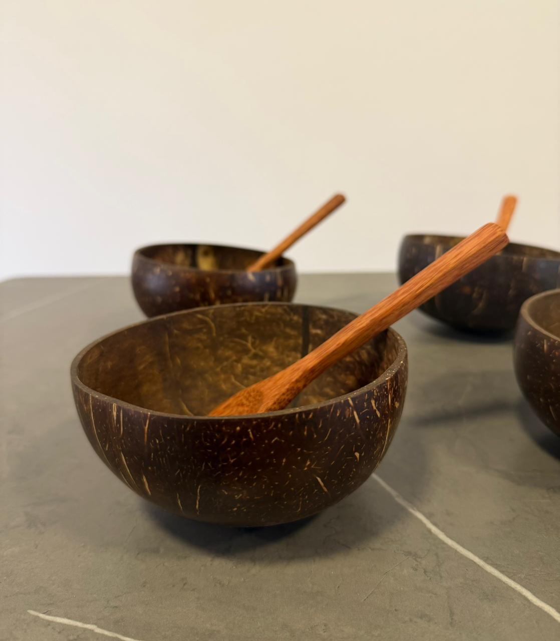 Coconut Bowls And Wooden Spoon Set