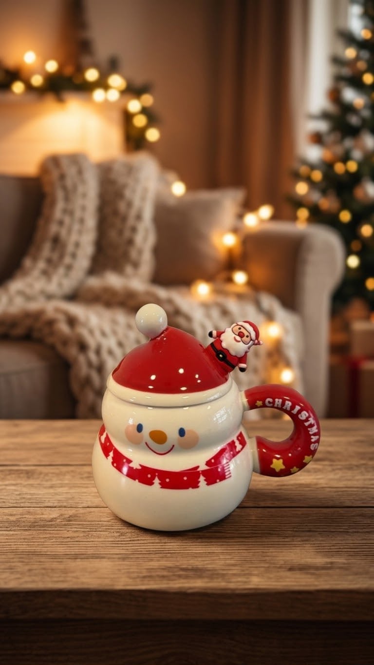 Snowman Mug with Lid and Spoon