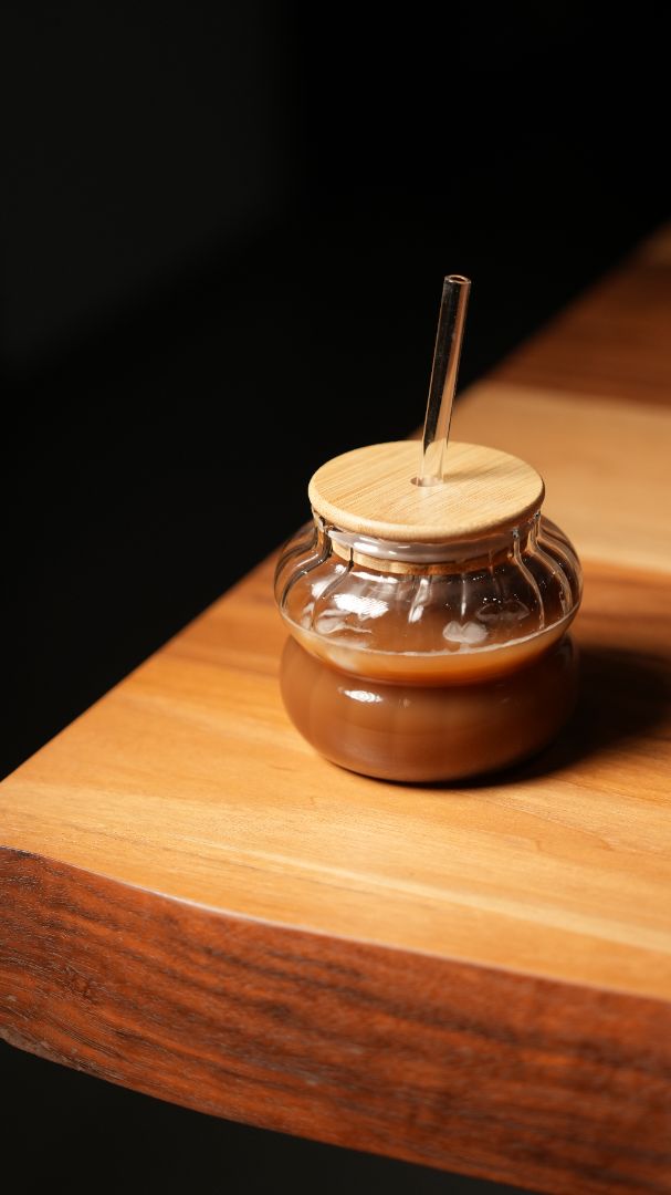 Glass Iced Coffee Cup With Lid & Straw