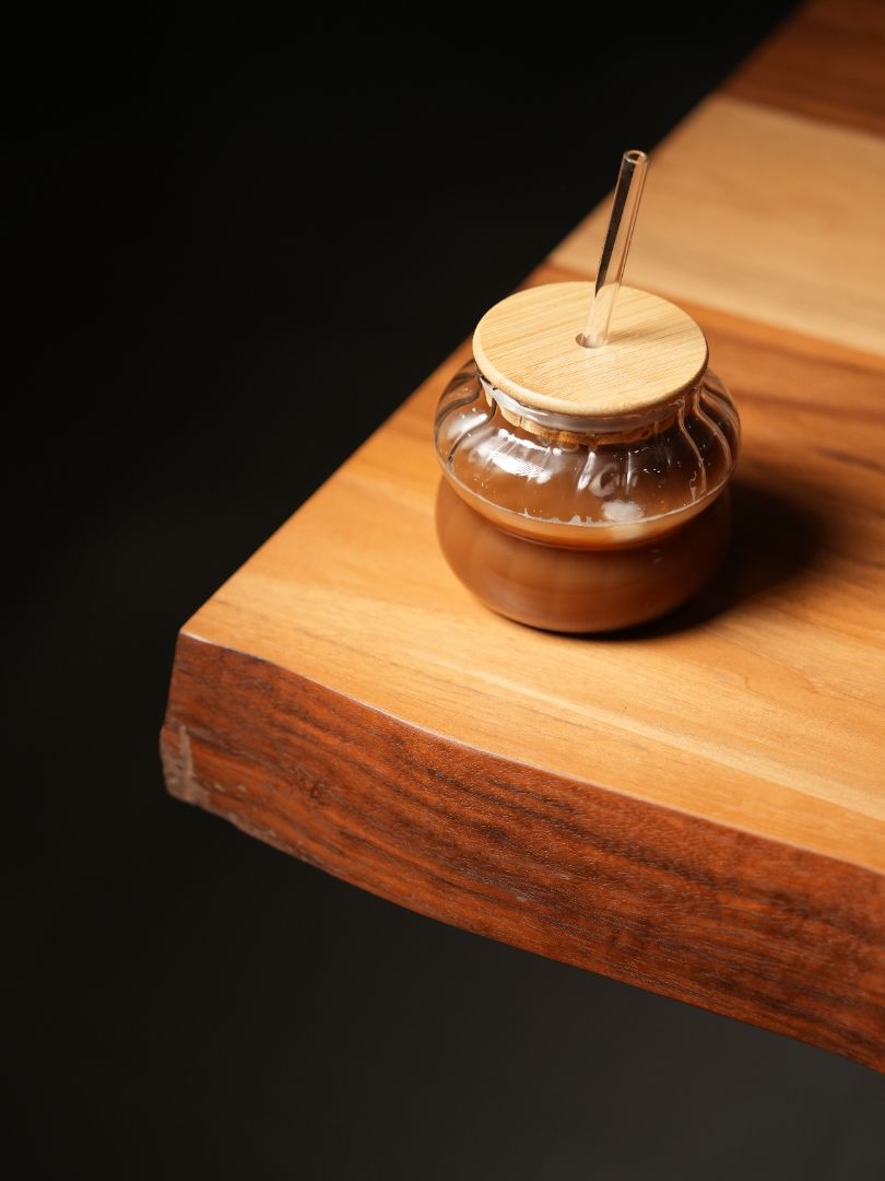 Glass Iced Coffee Cup With Lid & Straw