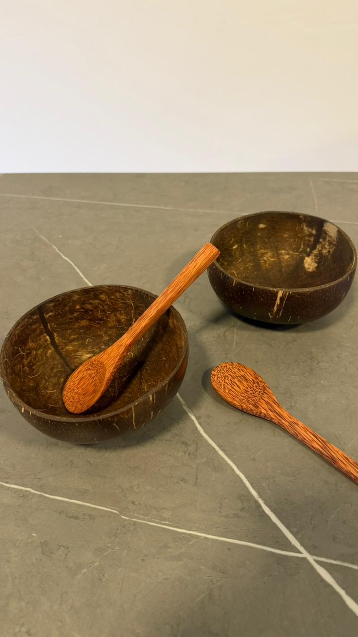 Coconut Bowls And Wooden Spoon Set