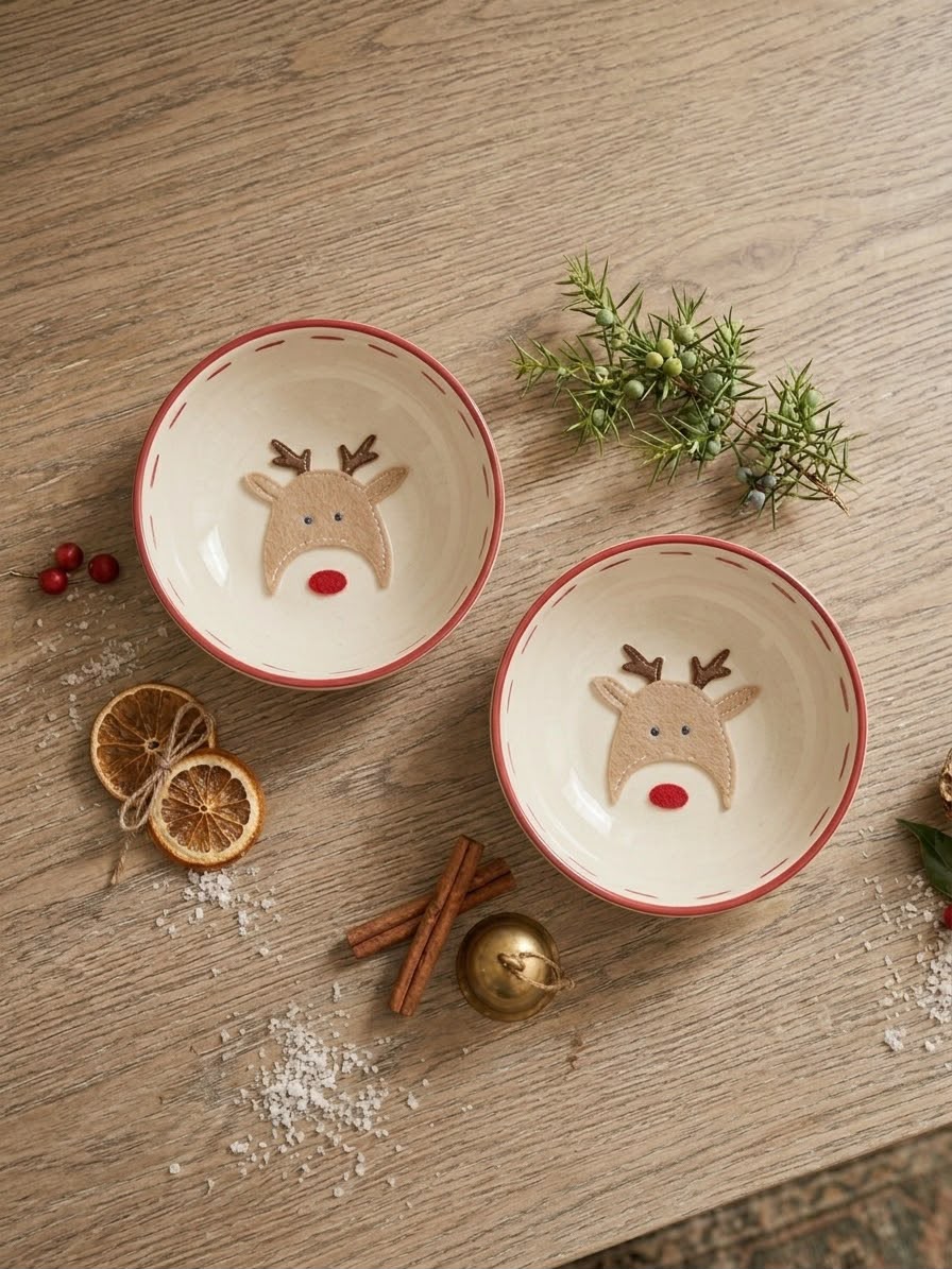Christmas Tree & Reindeer Ceramic Bowls