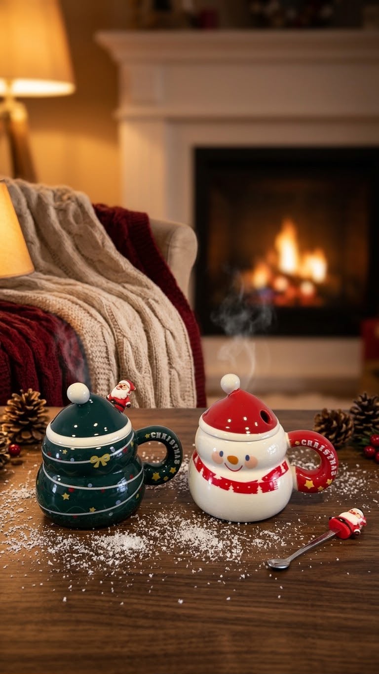 Snowman Mug with Lid and Spoon